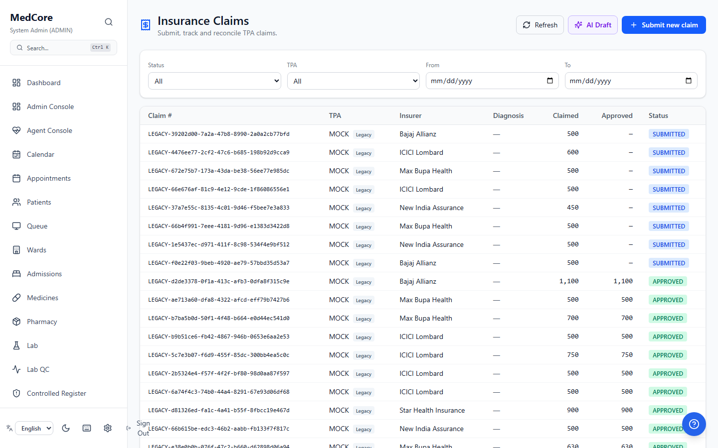 Insurance claims auto-draft